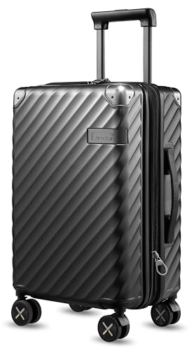 LUGGEX Carry On Luggage for Airplanes, Polycarbonate Expandable Hard Shell Suitcase for Traveling, Charcoal Metallic