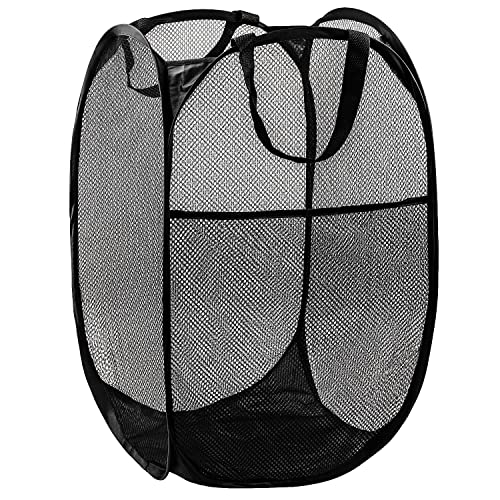 DUCOO Pop Up Hamper, 1 PCS Mesh Pop Up Laundry Hamper, Foldable Mesh Laundry Basket with Space-Saving Design for Home, Dorm, Travel & Storage - Black