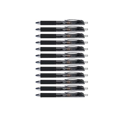 Amazon Basics Retractable Gel Pens with Comfortable Grip, Fine Point (0.7mm), Black, 12 Count (Pack of 1)