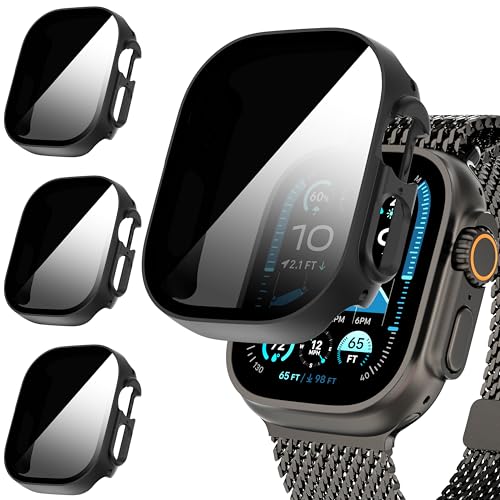 Suoman 3-Pack for Apple Watch Ultra/Ultra 2 49mm Privacy Screen Protector Case, [Anti-Peeping] Ultra-Thin Tempered Glass Case Cover for iWatch Series 8 /iWatch Series 9 Ultra/Ultra 2 49mm