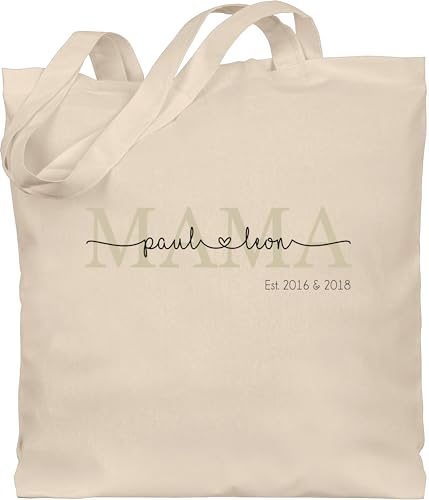 Baumwolltasche - Mama mit Namen Kinder est I Geschenk Mama Muttertag I Mutti Geschenkidee Mom I Mum Geburtstag I Weihnachten - Unisize - Naturweiß - frisch gebackene mutter geschenke mummy bag