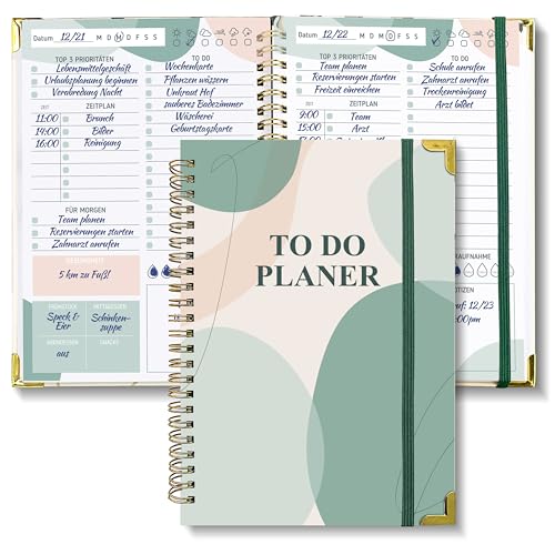 BIROYAL Tagesplaner undatiert A5 | 120-Tage To Do Planer für Aufgaben & Notizen | To Do Listen Block | Tages & Wochenplaner Spiralblock Hardcover | Perfekt für Büro, Schule & Organizer