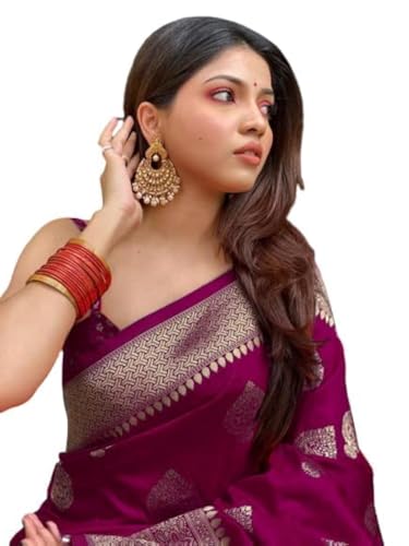 C J Enterprise Frauen Reine Kanjivaram Seide Sari Banarasi Seide Saree mit Bluse Stück (paithani Pari122), Weinrot, Einheitsgr��e