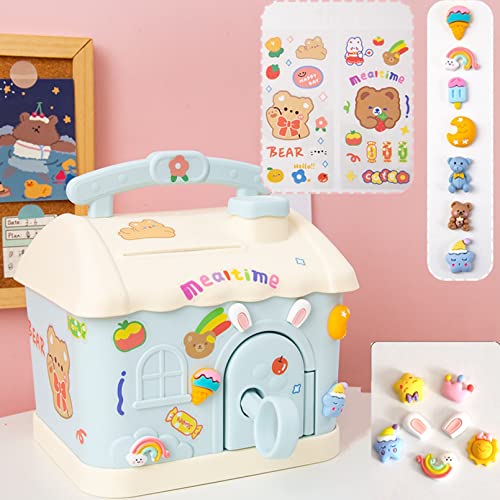 AM ANNA Kids Money Box with DIY Stickers Gift and Keys Cartoon Design Cute Piggy Bank Portable with Key Money Storage for Kids Boys Girls