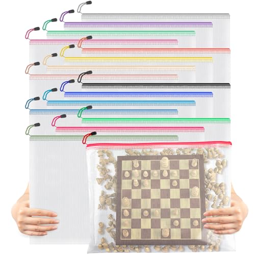 Umriox 16 Pack Large Zipper Bags 16.9x12.4 in, A3 16 Colors Mesh Zipper Document Pouch for Organizing, Storage Bags with Zipper for Board Game, Puzzles, Sewing Project, Travel Supplies