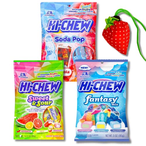 MorinagaHiChew Japanese Candy Snacks New Flavour Fantasy Mix, Soda Pop, Sweet Sour Mix 90g x 3bags Value Pack, Individually Wrapped Pieces