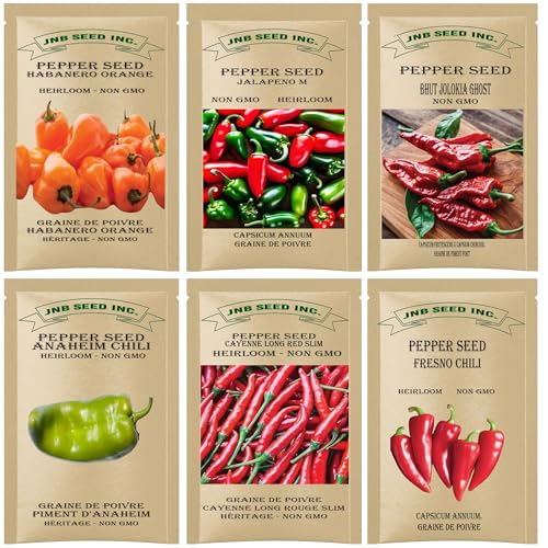 Hot Pepper Seed Variety Pack - Spice Up Your Life with (20) Ghost, (45) Anaheim, (45) Fresno, (45) Habanero, (45) Jalapeno, and (45) Cayenne Peppers - Indoor, Hydroponics and Outdoor Planting