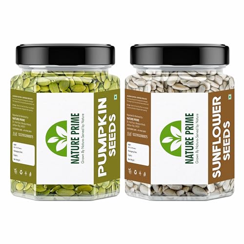 Nature prime Raw Pumpkin Seeds - 250g and Sunflower Seeds - 250g for Eating. Protein and Fibre Rich Food For Immunity Booster Diet Pack (JAR Pack) (250g+250g)