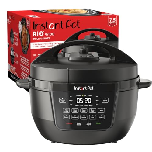 Instant Pot RIO Wide Base, 7.5 Qt, Large Searing Base, WhisperQuiet Steam Release, 7-in-1 Multi-Cooker, Pressure, Slow, Rice, Steamer, Sauté, Yogurt & Warmer