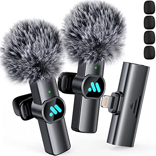 Leettus 2pcs Lavalier Wireless Microphone for iPhone iPad Video Recording,Mini Microphone for Game Live Streaming,Interviews,YouTube,TikTok,Vlog(Not Applicable for iPhone USB-C Interface)