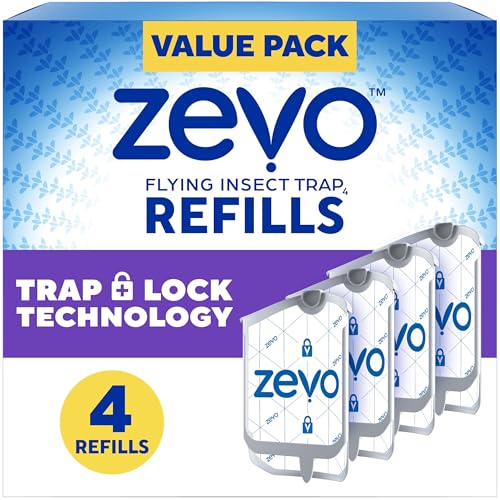 Zevo Flying Insect Trap Refill - for The Zevo MAX & Standard Indoor Fly Trap - Catch Gnats, House & Fruit Flies - Easy to Use - Mess-Free Disposal (4 Refill Cartridges)
