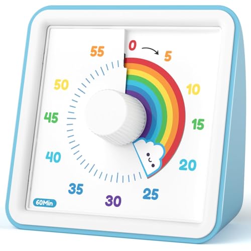 LIORQUE Visual Timer 60 Minute Countdown Timer for Kids Autism with Rainbow Pattern Design, Silent Time Management Tool, No Ticking