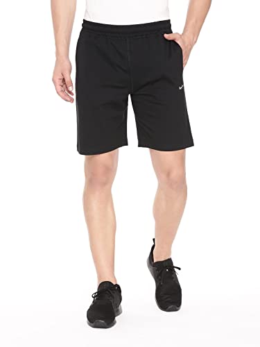 Pepe Jeans Athleisure Men Knit Cotton Stretch Shorts | Breathable Cotton Jersey, Gym and Casual Wear | with Drawstring and Zip Pocket in Black - L