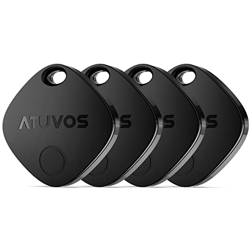ATUVOS Air Tag Traceur Lot de 4, Fonctionne avec l’app Localiser Apple (Uniquement iOS), Localisateurs D’Objets Bluetooth pour Valises/Portefeuilles/Clés/Sacs/Bagages, Batterie Remplaçable, Noir