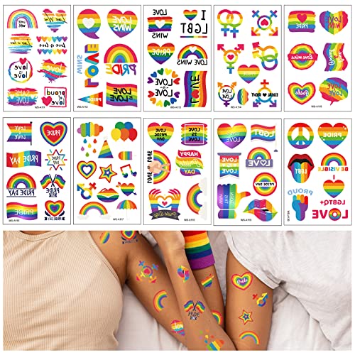 10 Sheets Temporary Pride Tattoos, Gay & Lesbian Stuff for Decor, Waterproof & Sturdy Pride Stuff, Pride Decorations for Pride Parade Pride Festival