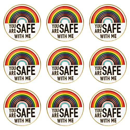 9 PCS Cute Rainbow Pride Pins Kit, 40mm You are Safe with ME Pride Pin for LGBTQ, Gay Pride Enamel Pins for Backpacks, Hats, Lapels