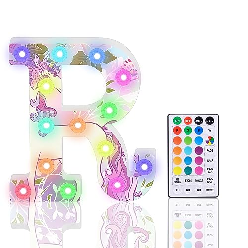 Light Up Letters, Glitter LED Letter Lights 18 Color Changing Diamond Alphabet Sign Night Light with Remote Control for Girls Gifts Birthday Bar Wedding Party Christmas Valentine Wall Table Decor - R