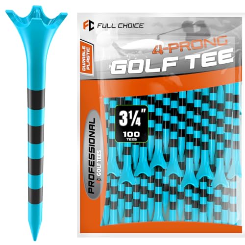 Full Choice100 Pack 3-1/4" Plastic Golf Tees, Enhanced Durability & Stability, Engineered to Minimize Friction and Side Spin