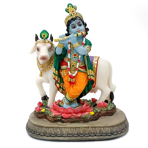 Hindu God Lord Krishna Statue - 5.7" H India God Krishna Sculpture Return Gifts for Indian Friends Indian Idol Krishna Idol Figurine Pooja Murti Item Altar Meditation Yoga Spiritual Decor