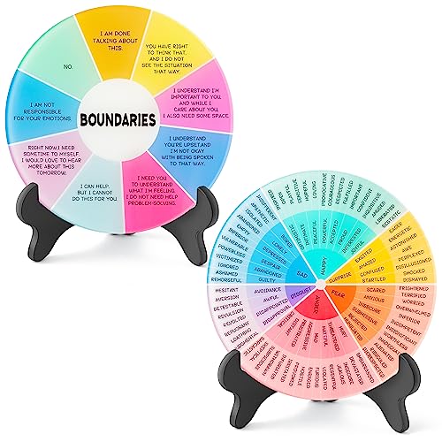 H1vojoxo 2PCS Things I Can Control Therapy Office Desk Decor - Acrylic Feelings Wheel With Base - Mental Health Social Worker Emotions Wheel Psychology Therapist Gifts