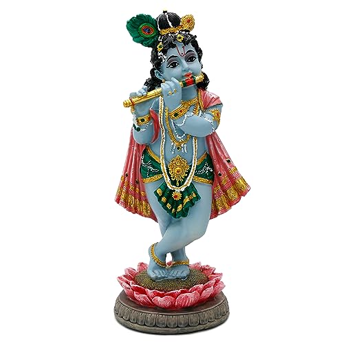 Hindu God Lord Krishna Statue - 8.3”H India Idol Krishna Figurine Puja Item Pooja Return Gift for Indian Diwali Gifts Home Altar Temple Mandir Meditation Room Yoga Studio Spiritual Decors