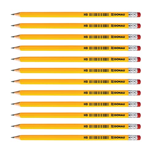 OFFICER PRODUCTS DONAU 7386001PL-99 Bleistift Holz: 12 HB Bleistifte mit Radiergummi / 12 Stück / 12er Pack/Ungiftig/Farbe: Gelb