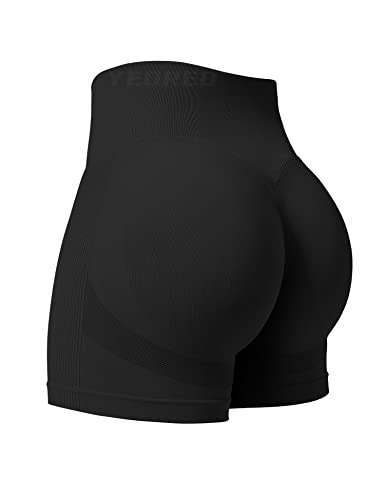 YEOREO Professional Women Workout Shorts 3.6" Scrunch Shorts Seamless High Waisted Contour Gym Yoga Biker Shorts Black M