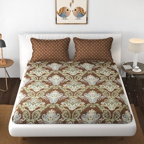 Florida Microfiber Bedsheet for Double Bed King Size Bed Sheet with 2 Pillow Cover Bed Sheet Size (228x275) CM Pillow Size (45x71 Cm) Brown Color Bed Sheets for Double Bed Long Bed Sheets