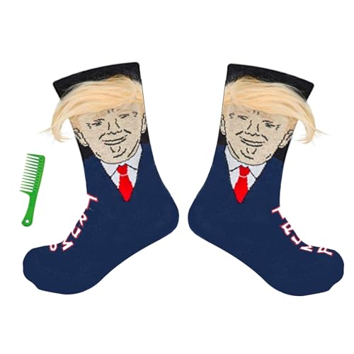 T Legend Donald Socks With Hair, Funny Socks For Birthday, Donald 2025 Novelty Socks, Onesize Unisex Donald President Merchandise (Hair)