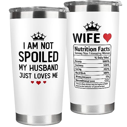KatAndNat Gifts for Wife - Wife Gifts from Husband - Wedding Anniversary for Women, Valentines, Birthday Gift Ideas, Mothers Day, Christmas Gift for Her - Romantic Cup for Her - 20 Oz White Tumbler