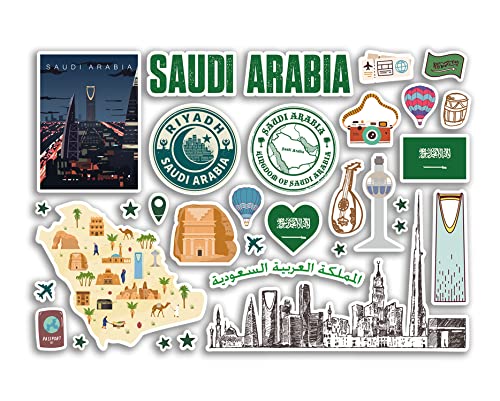 A5 Sticker Sheet Saudi Arabia Landmarks Vinyl Stickers - Asia Country Stamp Skyline Flag Travel Holiday Map City Scrapbook Aesthetic #80537