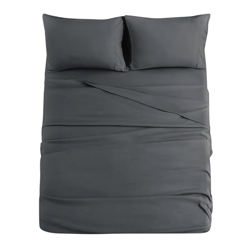 JOLLYVOGUE Queen Size Bed Sheet Set - 4 Piece Bed Sheets Set with Deep Pocket - Soft Breathable & Cooling - Resists Shrinkage & Fading Draps Queen - Easy Care (Dark Grey)