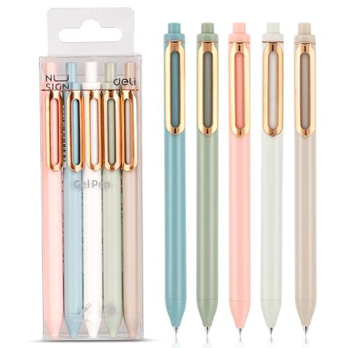 NUSIGN Gel Pens, 5 Pcs 0.5mm Retractable Quick Dry Black Ink Fine Point Rolling Ball Gel Pen, Smooth Writing No Bleed for Journaling Note Taking, Home School Office Supplies