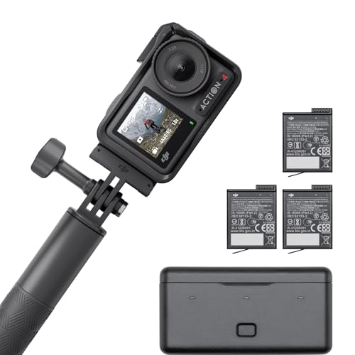 DJI Osmo Action 4 Adventure Combo - 4K/120fps Waterproof Action Camera with a 1/1.3-Inch Sensor, 10-bit & D-Log M Color Performance, Up to 7.5 h with 3 Batteries, Outdoor Camera for Travel, Biking
