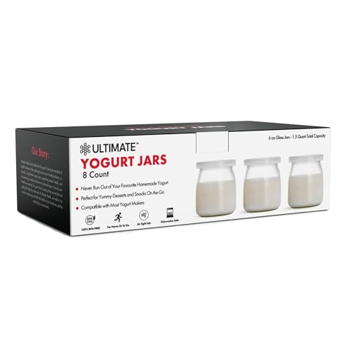 Ultimate Yogurt Jars - Make More Delicious Yoghurt! 8 Count Small Glass Yogurt Cups With Lids - 100% BPA Free, Airtight & Dishwasher Safe! Perfect Containers for Yoghurt, Oatmeal, Pudding, or Jello