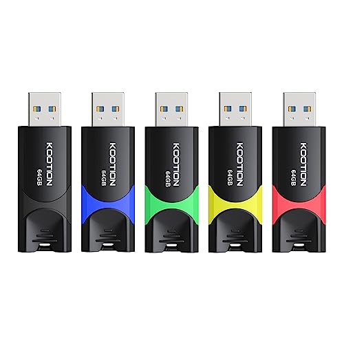 64 GB USB 3.0 Stick 5-Pack, KOOTION USB Memory Flash Drive USB 3.0 Stick 64 GB Thumb Drive USB Drive with LED Indicator for Data Storage Jump Drive (5Pack Mixcolor)