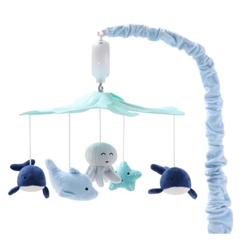 The Peanutshell Crib Mobile for Boys or Girls - Light and Dark Blue Musical Baby Crib Mobile with 12 Lullabies, Ocean Baby Nautical Nursery Decor