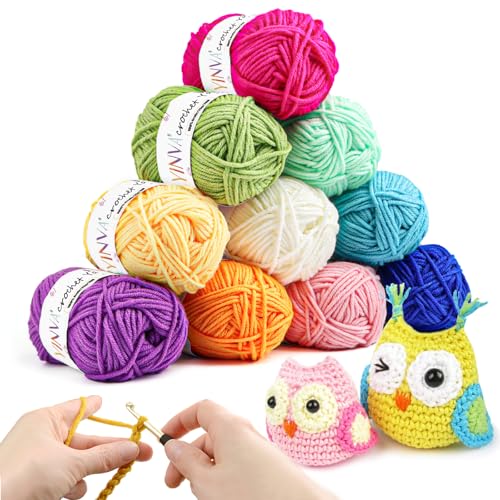 Crochet Yarn Acrylic Yarn Knitting Wool 10Pcs x 25g Crochet Wool Crochet Kits for Beginners Adults Wool for Crochet Knitting and Crafts Multi-Color