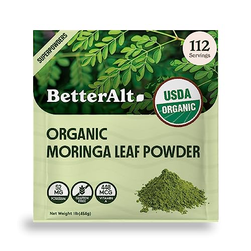 Better Alt Organic Moringa Powder, USDA Certified - Moringa Leaf Powder Perfect for Smoothie,Tea, Drinks & Recipes, Green Superfood, Moringa Oleifera Powder- 112 Servings 1 lb