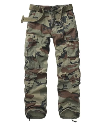 TRGPSG Women's Cargo Hiking Pants,Lightweight Tactical Casual Work Pants with 9 Pockets,2039 C29 Camo,18