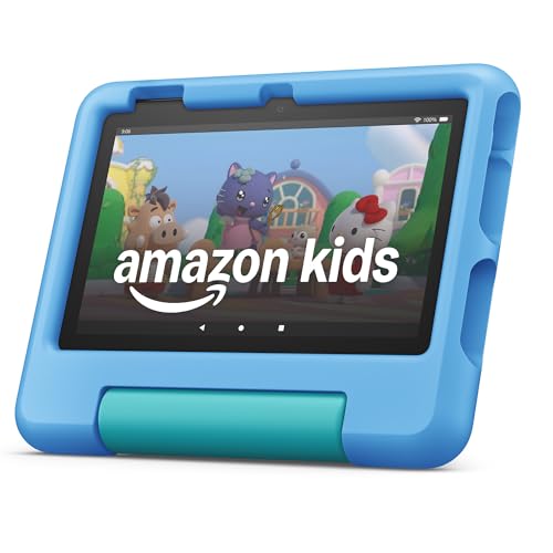 Amazon Fire 7 Kids tablet (newest model) ages 3-7. Top-selling 7" kids tablet on Amazon. Includes 6 months of ad-free and exclusive content, easy parental controls, 10-hr battery, 16 GB, Blue