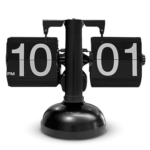 HERCHR Retro-Flip-Uhr, Vintage-Design, Flip-Schreibtischuhr, Tischuhr, Batteriebetriebene Digitale Flip-Down-Uhr Mit Interner Zahnradbetriebener Uhr(Schwarz)