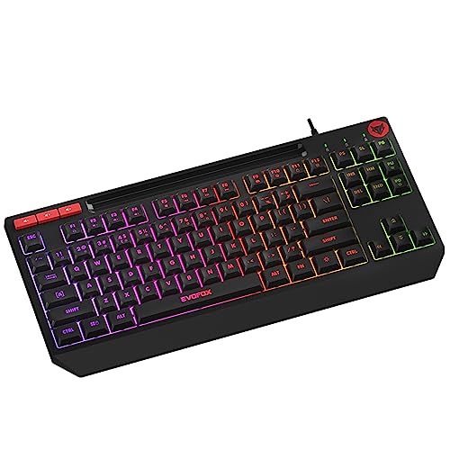 EvoFox Deathray TKL RGB Gaming Keyboard | 16 Million True Prism Colors | 7 Backlight Effects and One Custom Effect | Silent Membrane Keys | Anti Ghosting & Windows Lock Key | Braided Cable (Black)
