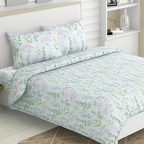 Haus & Kinder Bedsheet,100% Cotton Double Bed Bed Sheet, 186 TC Pure Cotton Bedsheet for Queen Size Bed, Cotton Double Bedsheets with 2 Pillow Covers,Elegant Blooms