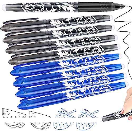 8 Erasable Pens Black Blue, Rub Out Pens Ink Eraser Pen with Rubber, Friction Pens with Rubbers on the End, 0.5mm Erasable Gel Pens for Writing Adults Kids Stationary Supplies Back to School Supplies