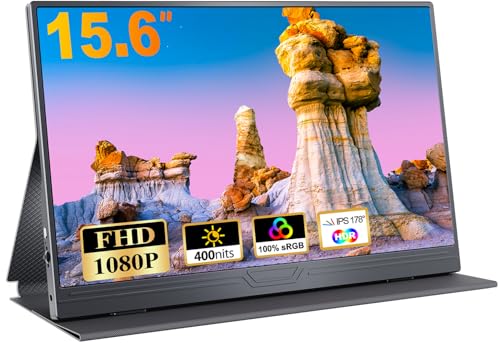 CUIUIC Portable Monitor, 15,6 Zoll Tragbarer Mobiler IPS Bildschirm, FHD 1920x1080 HDR USB C mit Type-C HDMI Anschluß, für Laptop/MacBook/PC/Xbox/PS/Switch, mit Schutzhülle