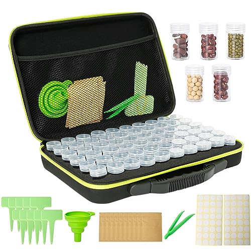 Aolamegs Garden Seed Storage Organizer Box - 60 Slots Seeds Organizer with Foam Insert,Plastic Storage Containers,Label Stickers,Seed Envelopes,Plant Tags,Funnel, Vegetable Seed Storage Case