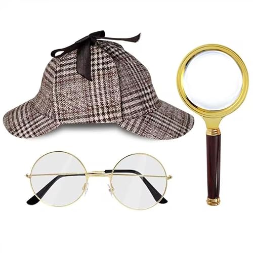 HOVEOX Detective Costume Accessories Set Detective Costume Hat Detective Dress Up Costume Detective Prop Halloween (style1)