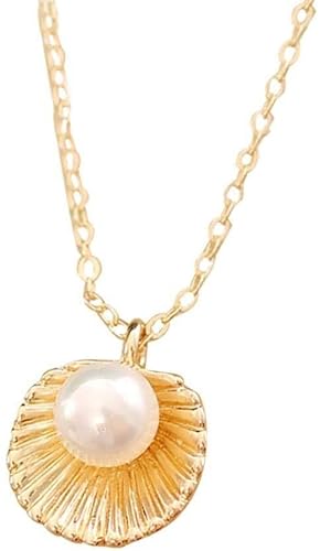 Popular Ladies Pendant Necklace, Freshwater Cultured Pearls and Sea Shell Jewelry, Elegant Gold Necklace