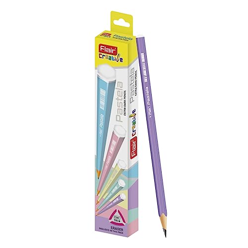 Flair Creative Series Pastela 2B Extra Dark Pencil Box Pack | Ergonomic Hexagonal Body | Included Dust Free Eraser | For Student & Artists | Pack Of 10 Pencils, Ink black